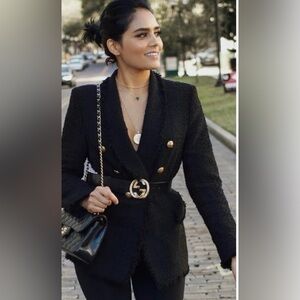 Zara Black Tweed Blazer with Gold Accents